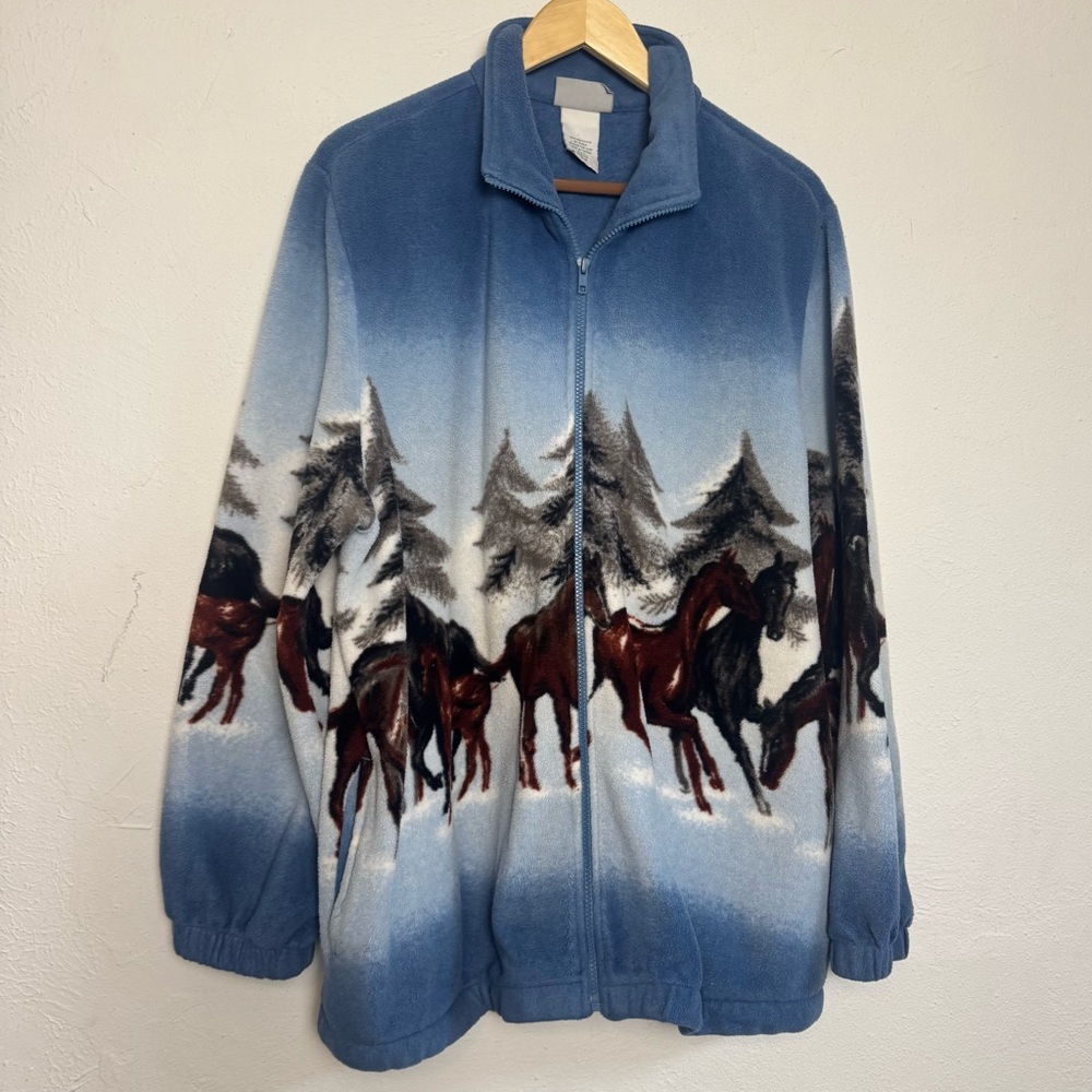 BLAIR Vintage Horses In‎ The Snow Fleece Zip Sweater Jacket